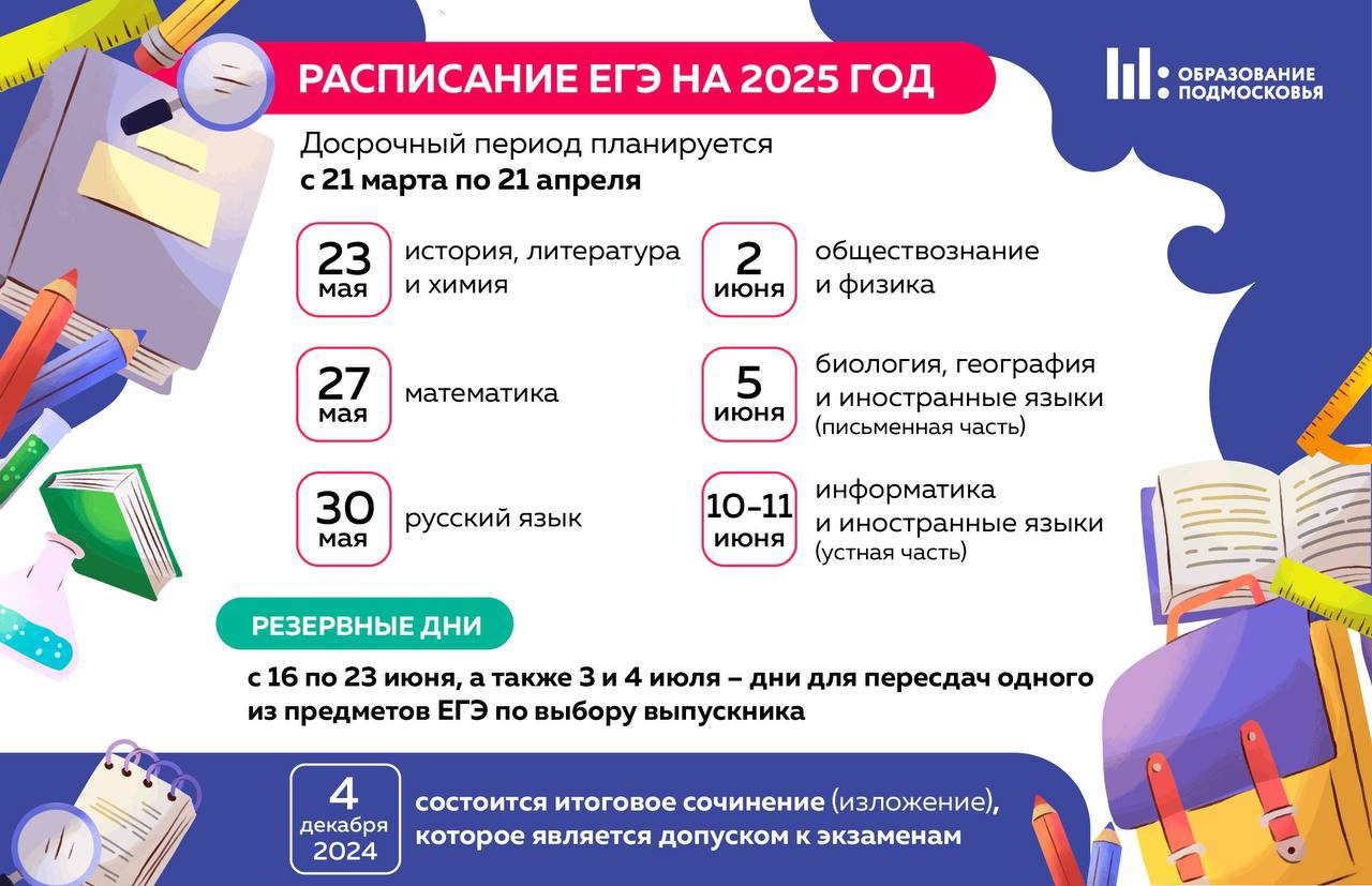 Опубликован проект расписания ЕГЭ на 2025 год